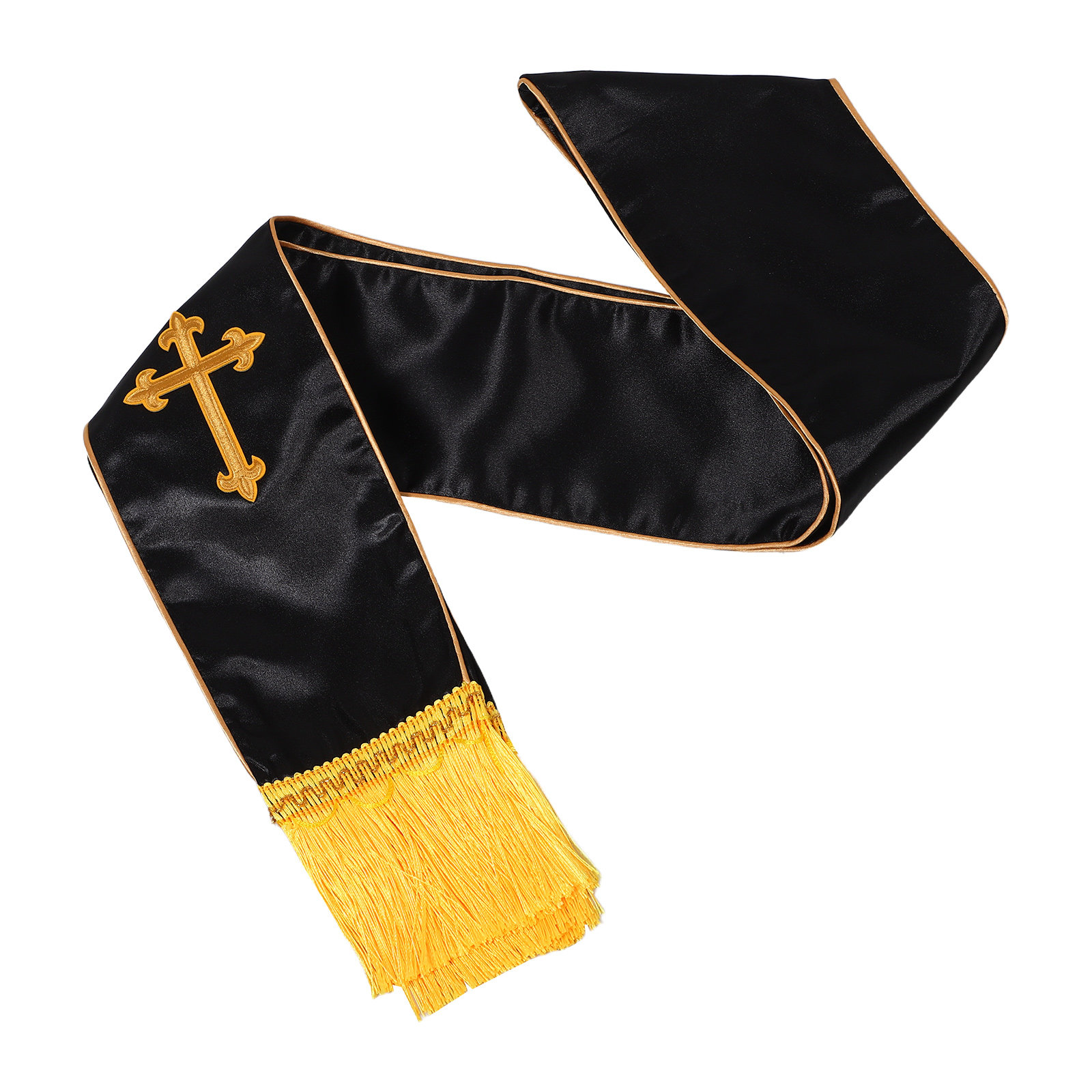 Stole Wedding Shawl - Bestickte Hochzeits-Stola Schwarz mit Rotem Besatz