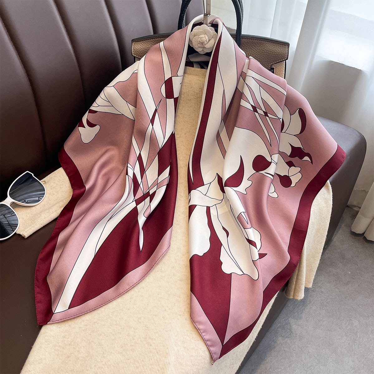 Ascot Neck Scarf - Luxus 90*90Cm Platz Schal Twill Seide