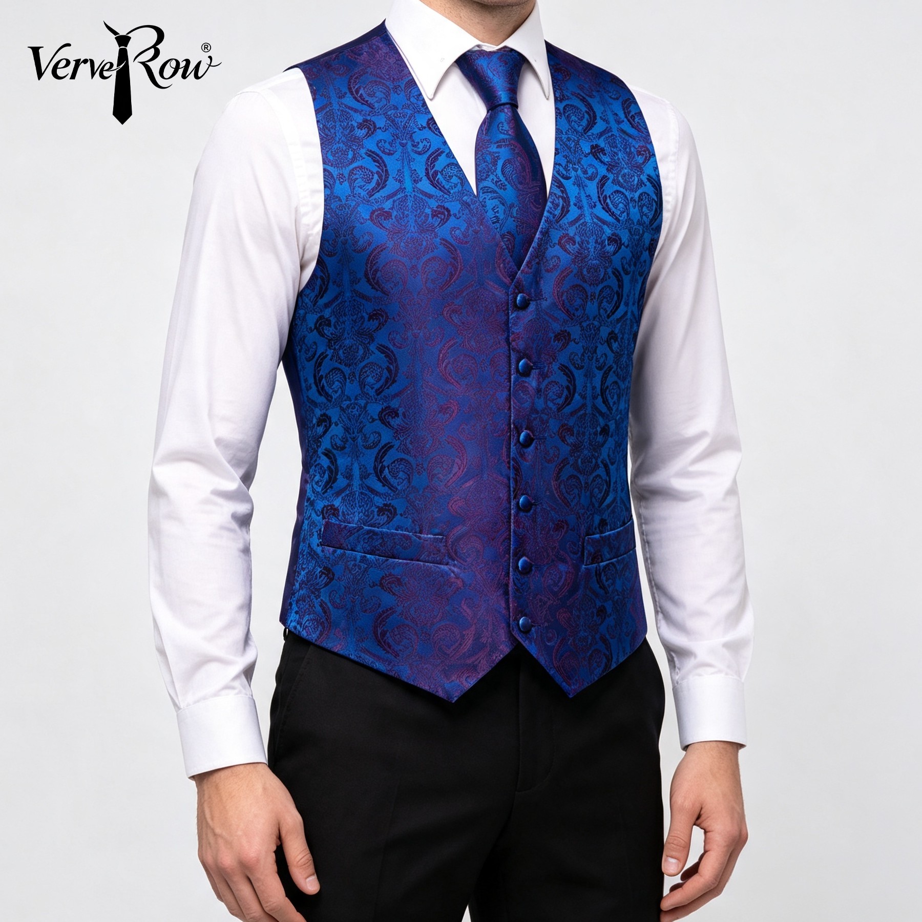 Pocket Square Set - Weste, Krawatte, Einstecktuch, 3-teiliges Set, blau,